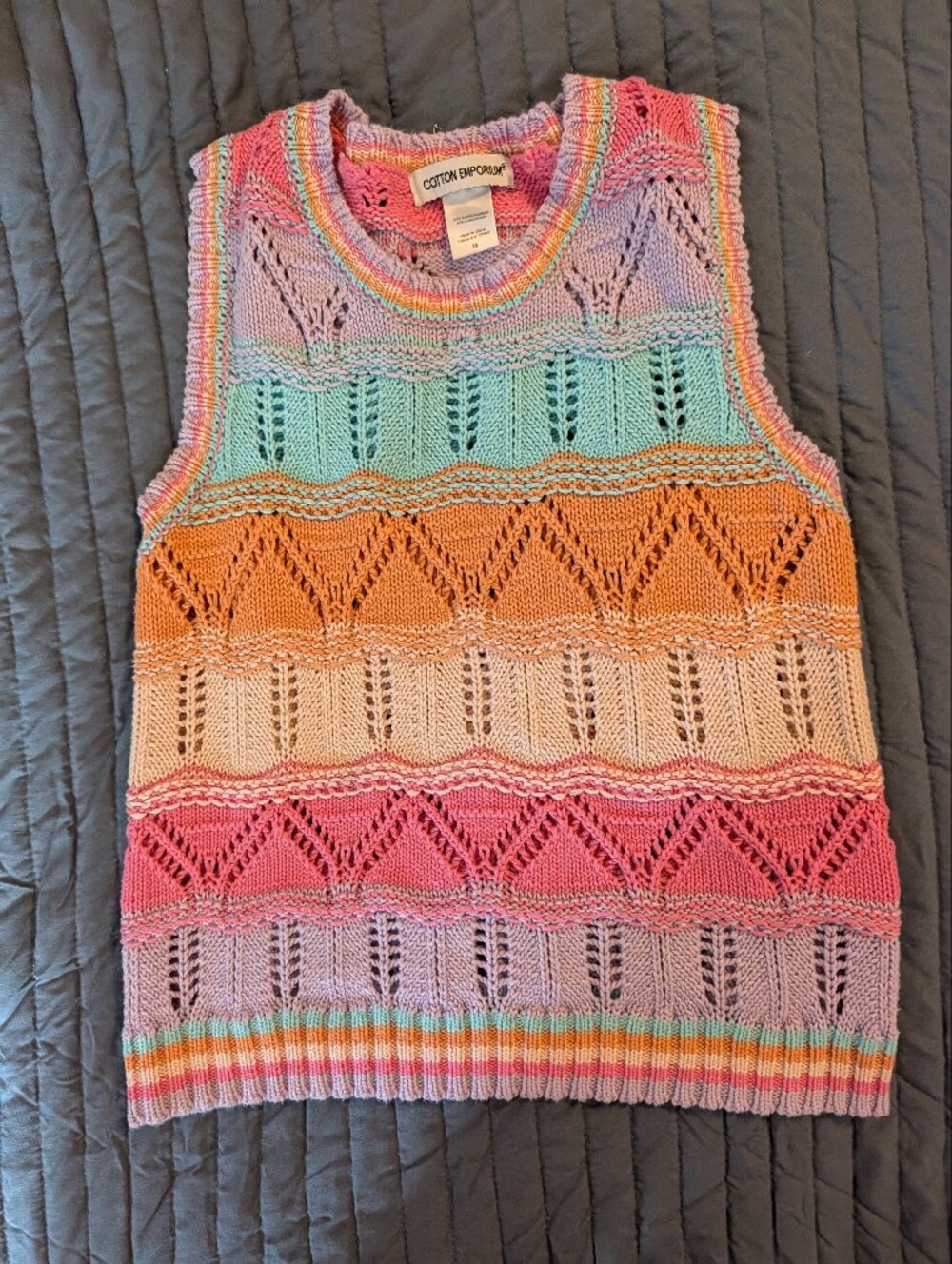 Cotton Emporium Multicolor Openwork Crochet Tank Sweater